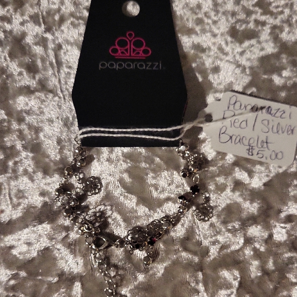 Paparazzi Dazzling Silver and Red Charm Bracelet